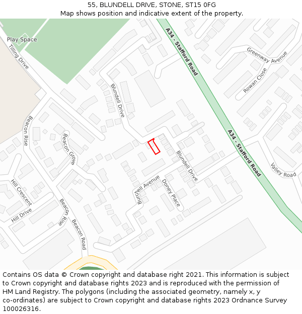 55, BLUNDELL DRIVE, STONE, ST15 0FG: Location map and indicative extent of plot