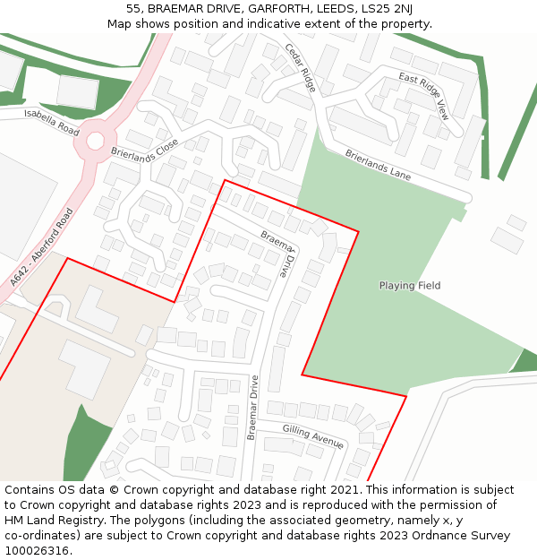 55, BRAEMAR DRIVE, GARFORTH, LEEDS, LS25 2NJ: Location map and indicative extent of plot