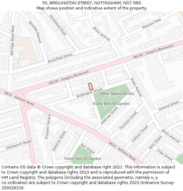 55, BRIDLINGTON STREET, NOTTINGHAM, NG7 5BG: Location map and indicative extent of plot