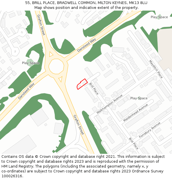 55, BRILL PLACE, BRADWELL COMMON, MILTON KEYNES, MK13 8LU: Location map and indicative extent of plot