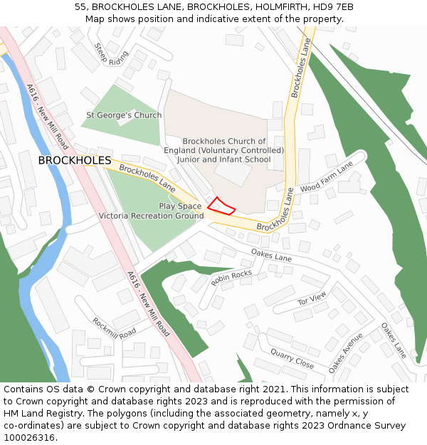 55, BROCKHOLES LANE, BROCKHOLES, HOLMFIRTH, HD9 7EB: Location map and indicative extent of plot