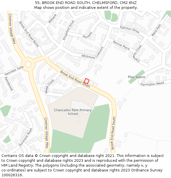 55, BROOK END ROAD SOUTH, CHELMSFORD, CM2 6NZ: Location map and indicative extent of plot