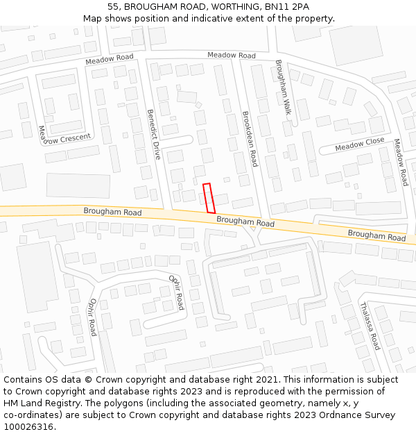 55, BROUGHAM ROAD, WORTHING, BN11 2PA: Location map and indicative extent of plot