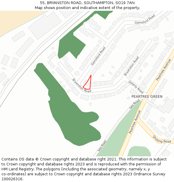 55, BRYANSTON ROAD, SOUTHAMPTON, SO19 7AN: Location map and indicative extent of plot