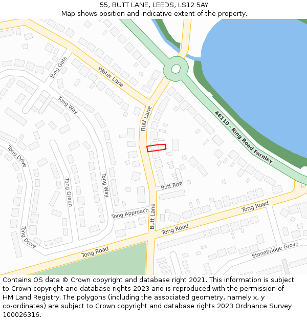 55, BUTT LANE, LEEDS, LS12 5AY: Location map and indicative extent of plot