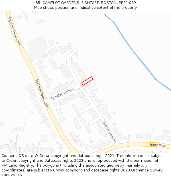 55, CAMELOT GARDENS, FISHTOFT, BOSTON, PE21 9RP: Location map and indicative extent of plot