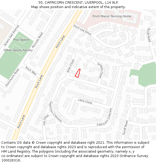 55, CAPRICORN CRESCENT, LIVERPOOL, L14 9LP: Location map and indicative extent of plot
