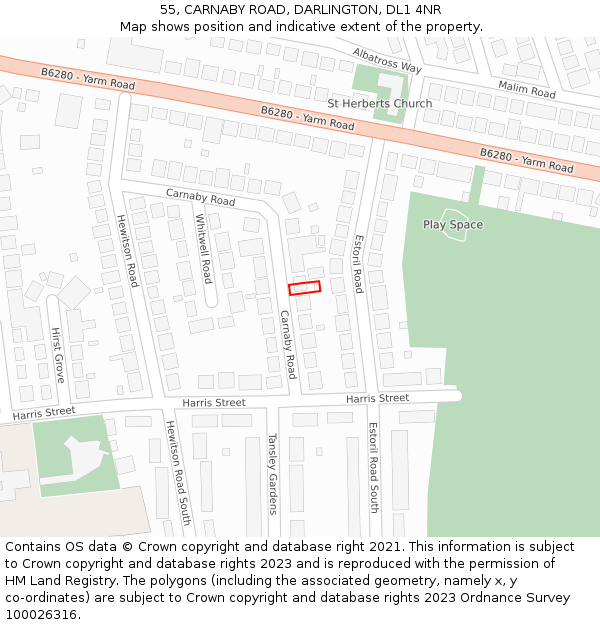 55, CARNABY ROAD, DARLINGTON, DL1 4NR: Location map and indicative extent of plot