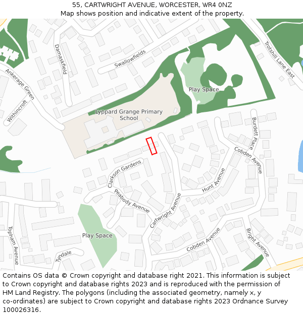 55, CARTWRIGHT AVENUE, WORCESTER, WR4 0NZ: Location map and indicative extent of plot