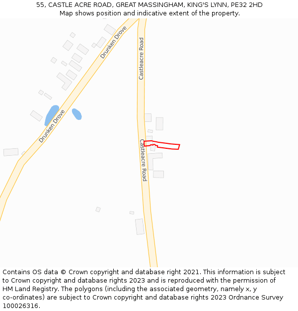 55, CASTLE ACRE ROAD, GREAT MASSINGHAM, KING'S LYNN, PE32 2HD: Location map and indicative extent of plot