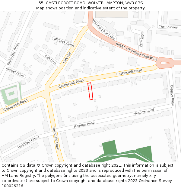 55, CASTLECROFT ROAD, WOLVERHAMPTON, WV3 8BS: Location map and indicative extent of plot