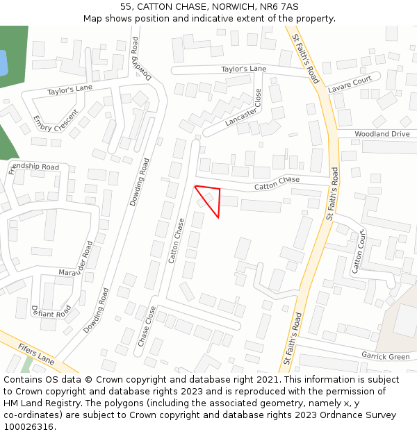 55, CATTON CHASE, NORWICH, NR6 7AS: Location map and indicative extent of plot