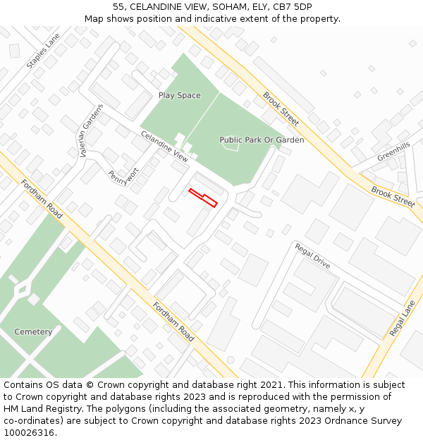 55, CELANDINE VIEW, SOHAM, ELY, CB7 5DP: Location map and indicative extent of plot