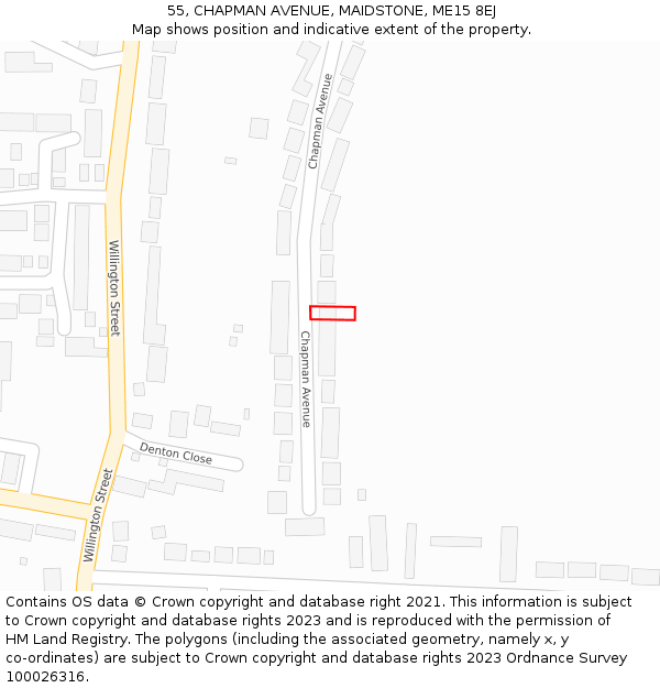 55, CHAPMAN AVENUE, MAIDSTONE, ME15 8EJ: Location map and indicative extent of plot