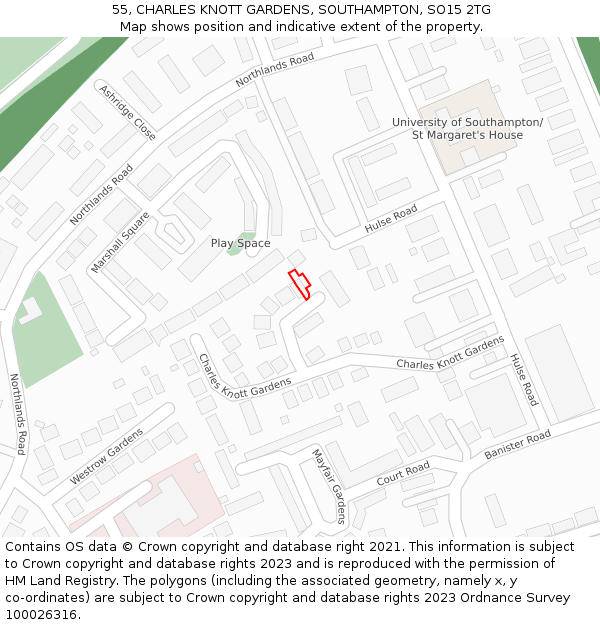 55, CHARLES KNOTT GARDENS, SOUTHAMPTON, SO15 2TG: Location map and indicative extent of plot