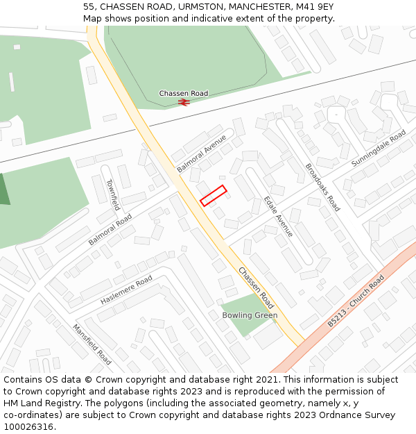 55, CHASSEN ROAD, URMSTON, MANCHESTER, M41 9EY: Location map and indicative extent of plot