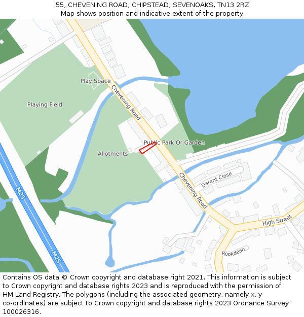 55, CHEVENING ROAD, CHIPSTEAD, SEVENOAKS, TN13 2RZ: Location map and indicative extent of plot