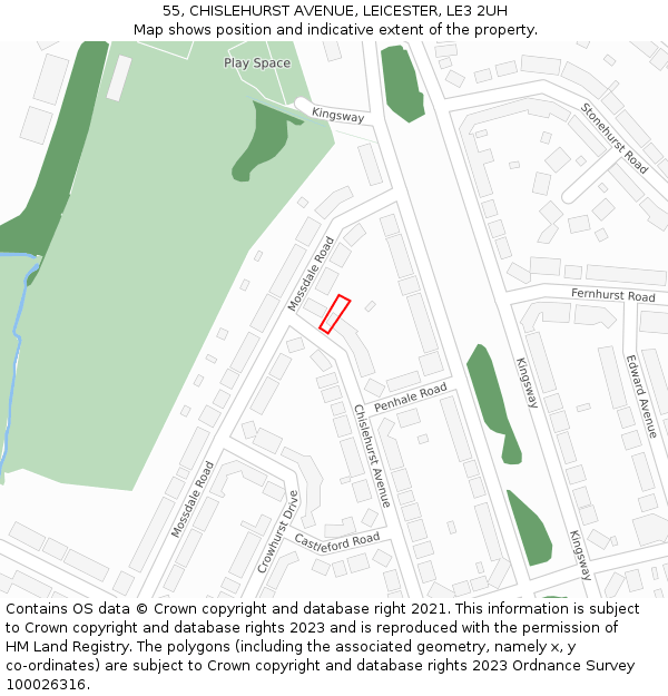 55, CHISLEHURST AVENUE, LEICESTER, LE3 2UH: Location map and indicative extent of plot