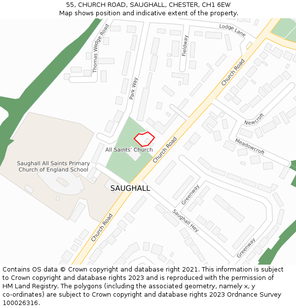 55, CHURCH ROAD, SAUGHALL, CHESTER, CH1 6EW: Location map and indicative extent of plot