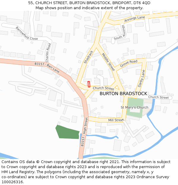 55, CHURCH STREET, BURTON BRADSTOCK, BRIDPORT, DT6 4QD: Location map and indicative extent of plot