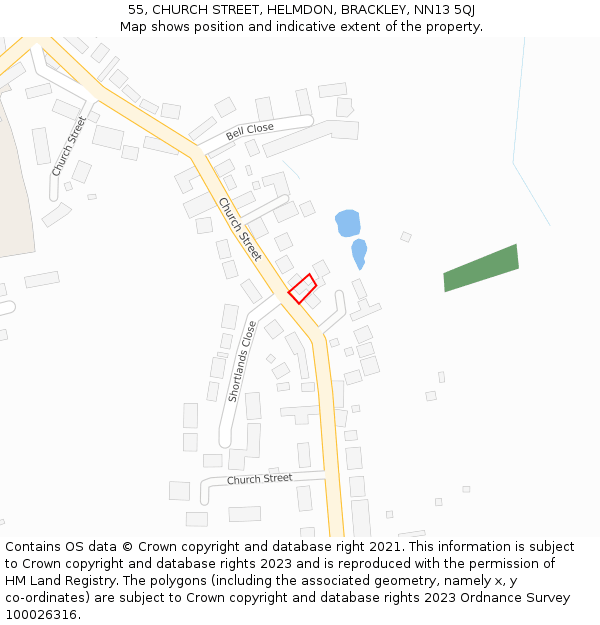 55, CHURCH STREET, HELMDON, BRACKLEY, NN13 5QJ: Location map and indicative extent of plot