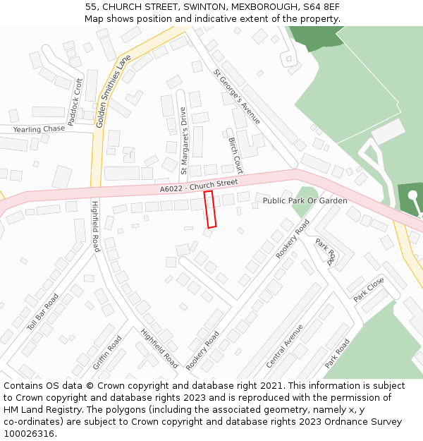55, CHURCH STREET, SWINTON, MEXBOROUGH, S64 8EF: Location map and indicative extent of plot