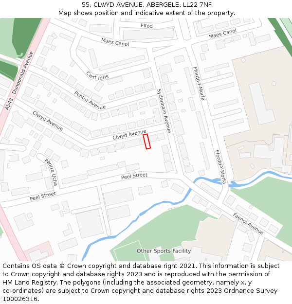 55, CLWYD AVENUE, ABERGELE, LL22 7NF: Location map and indicative extent of plot