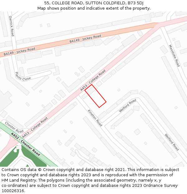 55, COLLEGE ROAD, SUTTON COLDFIELD, B73 5DJ: Location map and indicative extent of plot