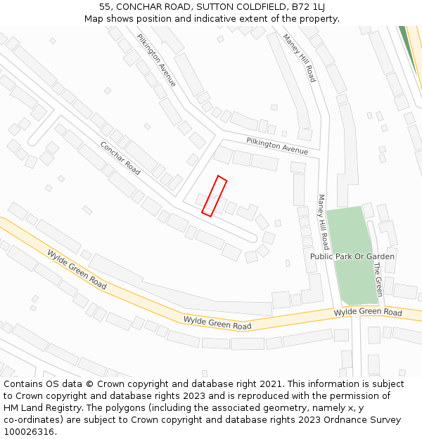 55, CONCHAR ROAD, SUTTON COLDFIELD, B72 1LJ: Location map and indicative extent of plot