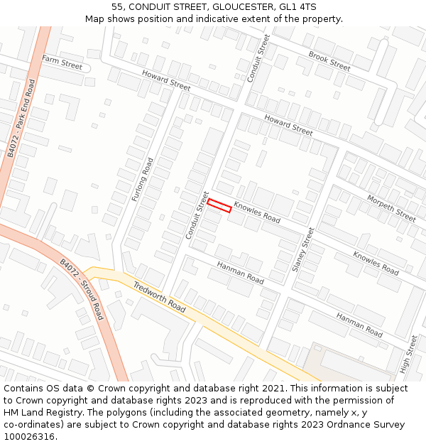 55, CONDUIT STREET, GLOUCESTER, GL1 4TS: Location map and indicative extent of plot