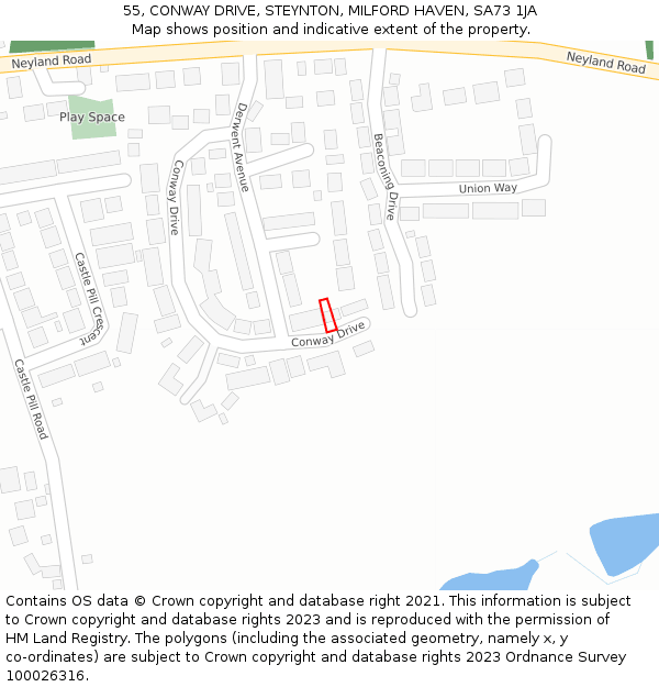 55, CONWAY DRIVE, STEYNTON, MILFORD HAVEN, SA73 1JA: Location map and indicative extent of plot