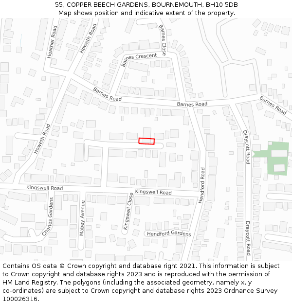 55, COPPER BEECH GARDENS, BOURNEMOUTH, BH10 5DB: Location map and indicative extent of plot