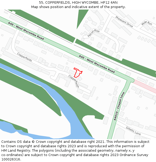 55, COPPERFIELDS, HIGH WYCOMBE, HP12 4AN: Location map and indicative extent of plot