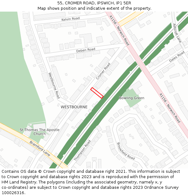 55, CROMER ROAD, IPSWICH, IP1 5ER: Location map and indicative extent of plot