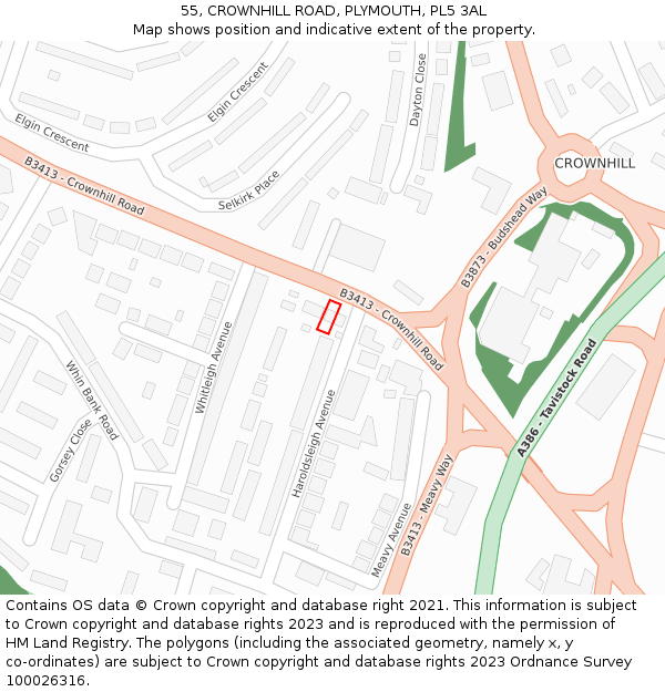 55, CROWNHILL ROAD, PLYMOUTH, PL5 3AL: Location map and indicative extent of plot