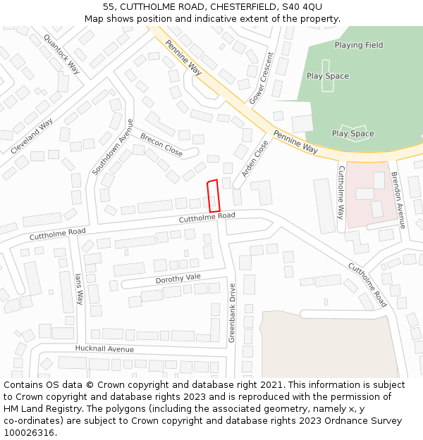 55, CUTTHOLME ROAD, CHESTERFIELD, S40 4QU: Location map and indicative extent of plot