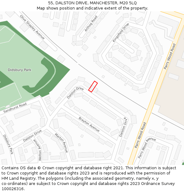 55, DALSTON DRIVE, MANCHESTER, M20 5LQ: Location map and indicative extent of plot