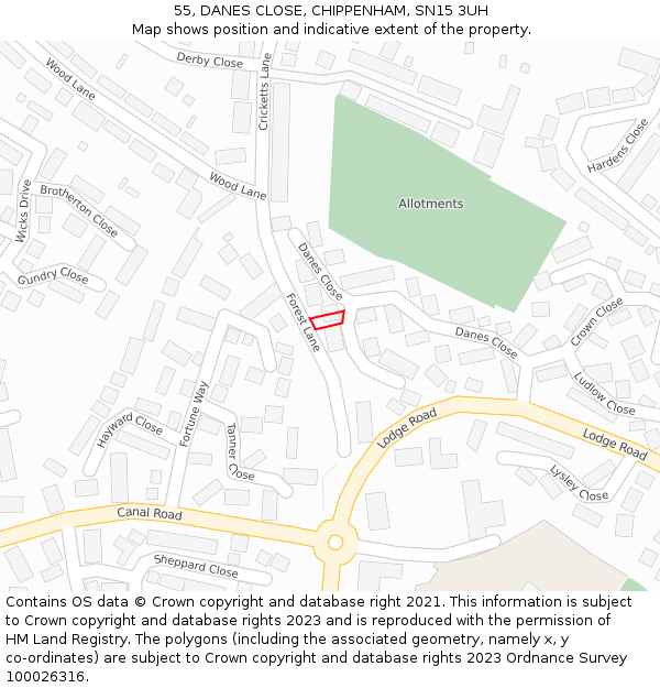 55, DANES CLOSE, CHIPPENHAM, SN15 3UH: Location map and indicative extent of plot