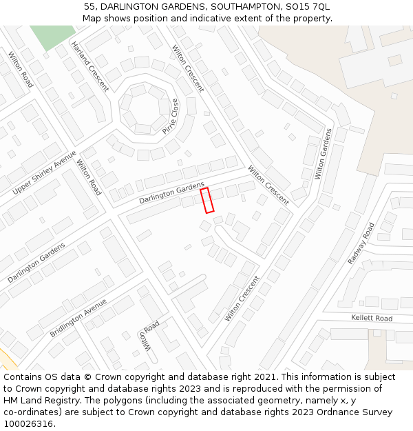 55, DARLINGTON GARDENS, SOUTHAMPTON, SO15 7QL: Location map and indicative extent of plot