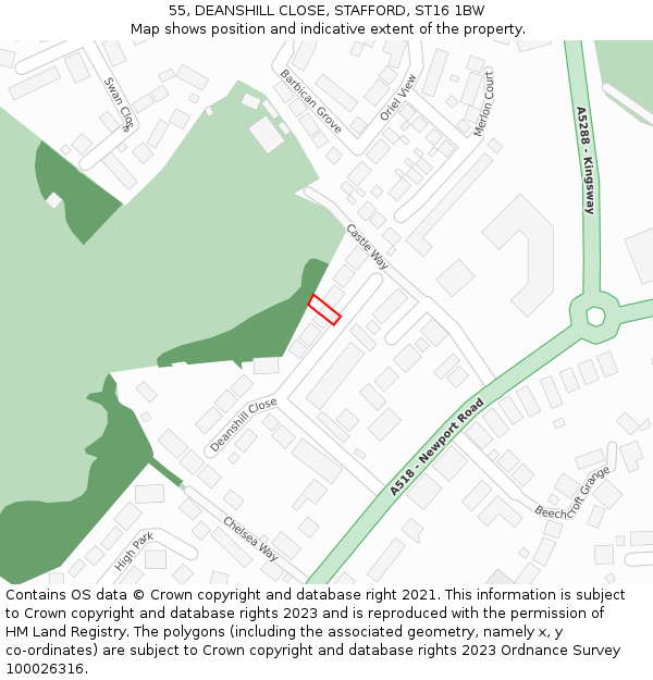 55, DEANSHILL CLOSE, STAFFORD, ST16 1BW: Location map and indicative extent of plot