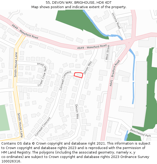 55, DEVON WAY, BRIGHOUSE, HD6 4DT: Location map and indicative extent of plot