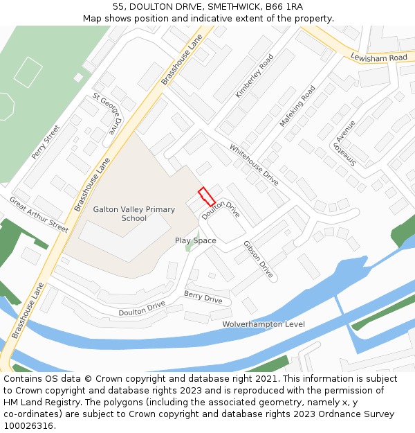 55, DOULTON DRIVE, SMETHWICK, B66 1RA: Location map and indicative extent of plot