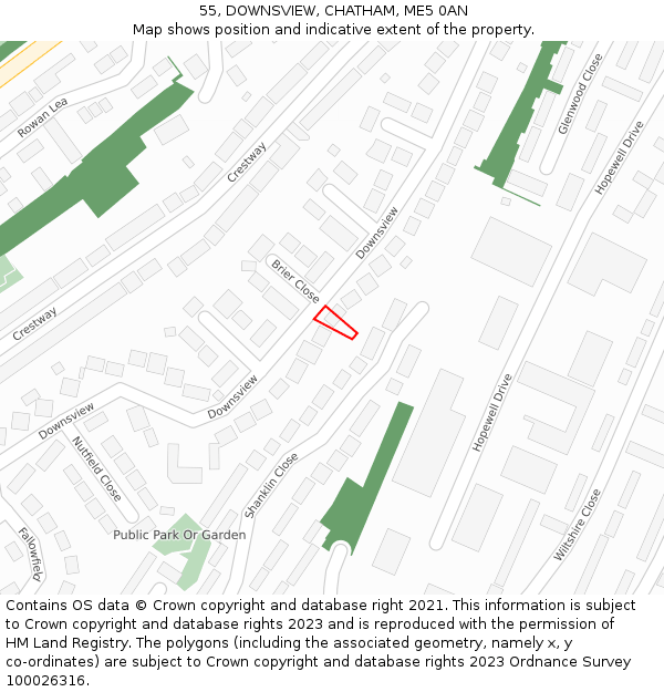 55, DOWNSVIEW, CHATHAM, ME5 0AN: Location map and indicative extent of plot