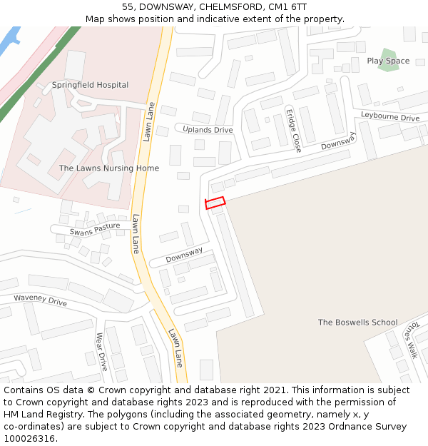 55, DOWNSWAY, CHELMSFORD, CM1 6TT: Location map and indicative extent of plot