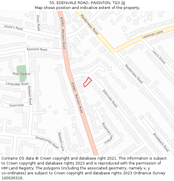 55, EDENVALE ROAD, PAIGNTON, TQ3 2JJ: Location map and indicative extent of plot