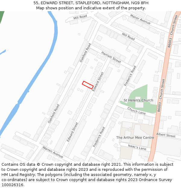 55, EDWARD STREET, STAPLEFORD, NOTTINGHAM, NG9 8FH: Location map and indicative extent of plot