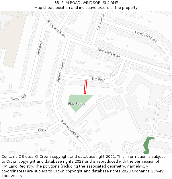 55, ELM ROAD, WINDSOR, SL4 3NB: Location map and indicative extent of plot