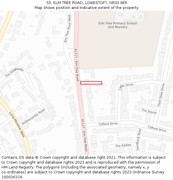 55, ELM TREE ROAD, LOWESTOFT, NR33 9ER: Location map and indicative extent of plot
