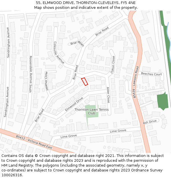 55, ELMWOOD DRIVE, THORNTON-CLEVELEYS, FY5 4NE: Location map and indicative extent of plot
