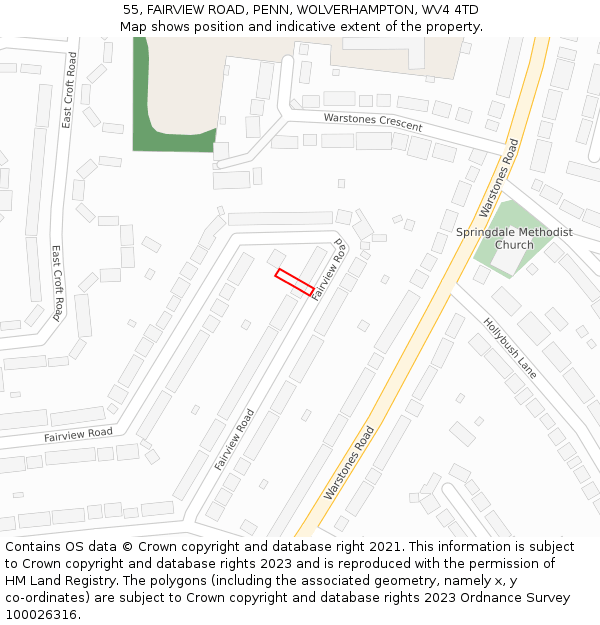 55, FAIRVIEW ROAD, PENN, WOLVERHAMPTON, WV4 4TD: Location map and indicative extent of plot